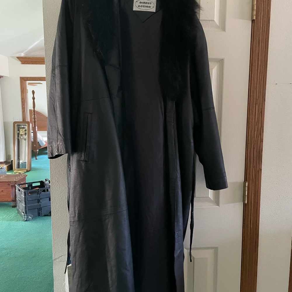 Full length Direct Action leather coat with faux fur